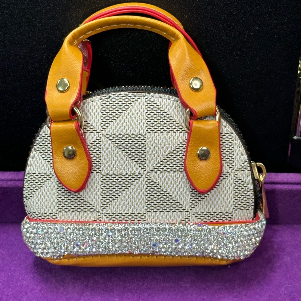 Mini Dome Purse Charm w Rhinestone Detail | Orange Handle | Exact Item
